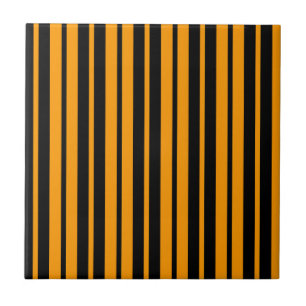 Orange Black Vertical Stripes Pattern Design Tile