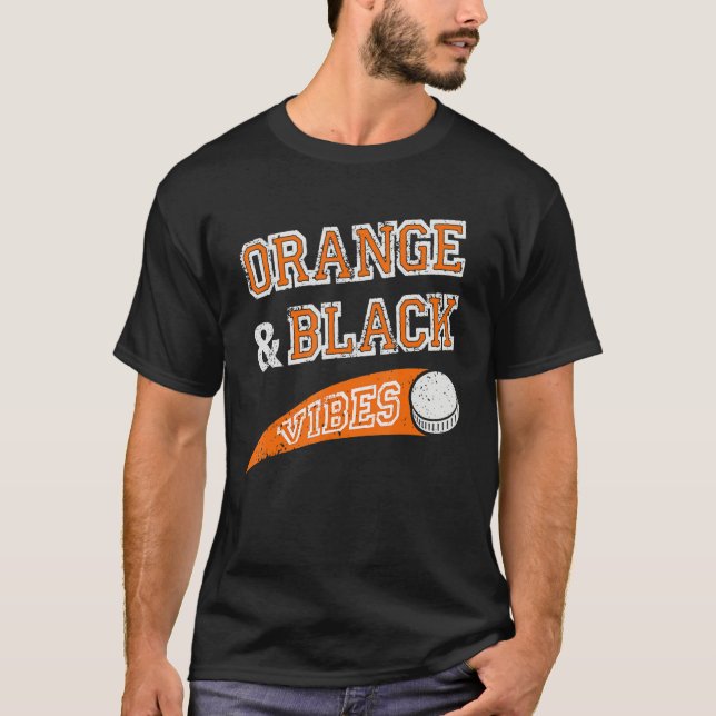 Orange & Black Vibes Hockey Team Fan T-Shirt (Front)