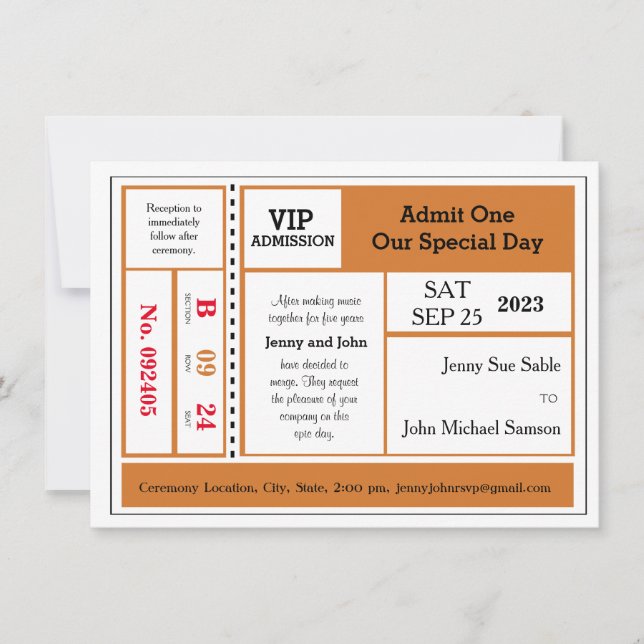 Orange Black Vintage Concert Ticket Invitation (Front)