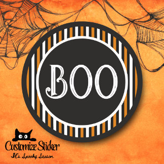 Orange & Black Vintage Stripe Boo Classic Round Sticker