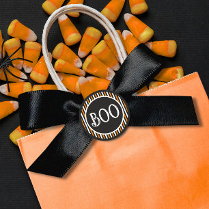 Orange & Black Vintage Stripe Boo Classic Round Sticker