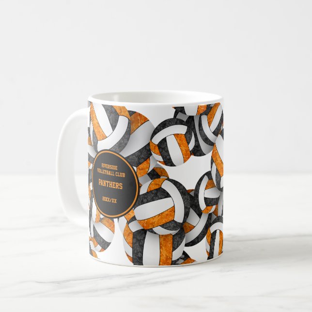 orange black volleyball team colours coach name coffee mug (Front Left)