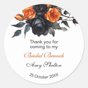 Orange & Black Watercolor Floral Bridal Brunch Classic Round Sticker