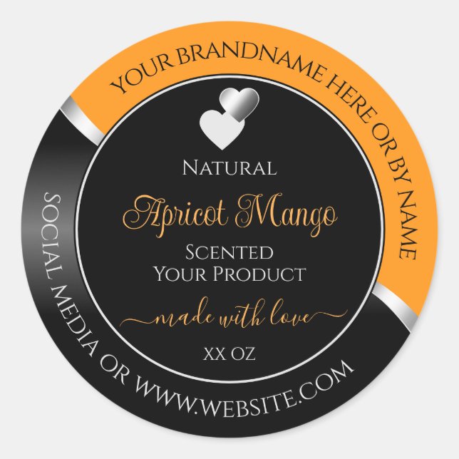 Orange Black Wavy Silver Cute Hearts Product Label (Front)