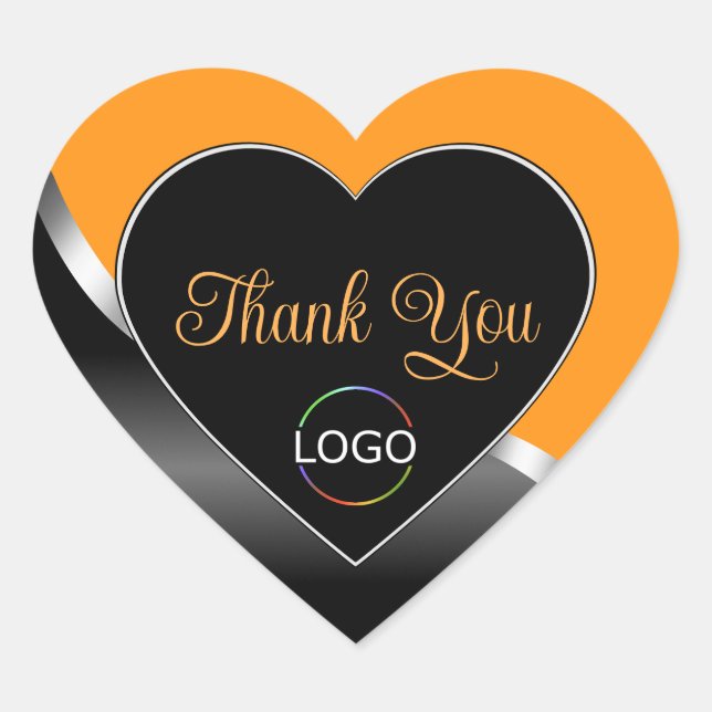 Orange Black Wavy Silver with Logo Cute Thank You Heart Sticker (Front)