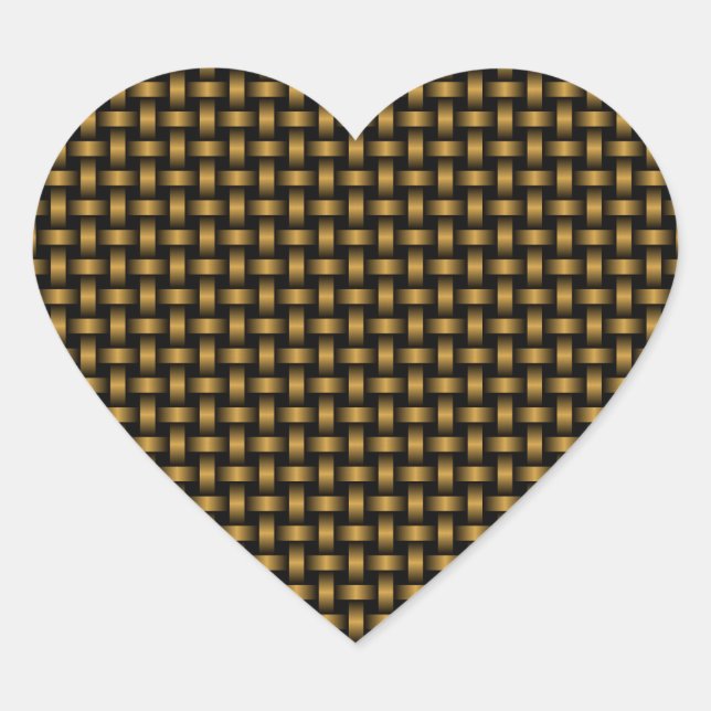 Orange Black Weave Pattern Heart Sticker (Front)