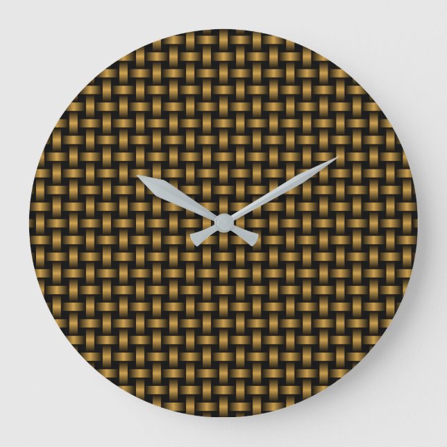 Orange Black Weave Pattern Large Clock (Front)