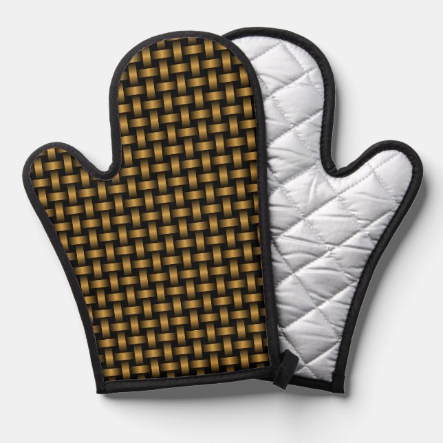 Orange Black Weave Pattern Oven Mitt (Front/Back)