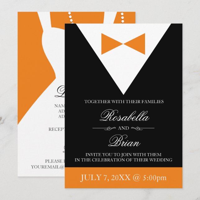 Orange & Black Wedding Invitations | Fall Tuxedo (Front/Back)