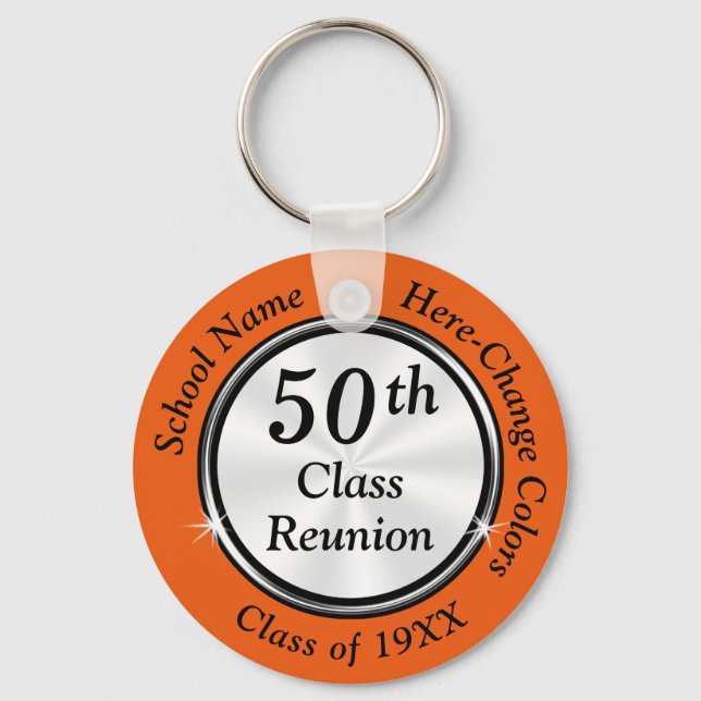 Orange, Black, White 50th Class Reunion Favours Keychain (Front)