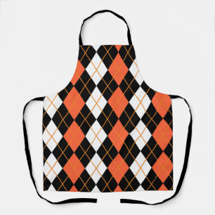 Orange Black White Argyle Diamond Design Apron