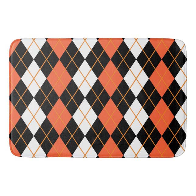 Orange Black White Argyle Diamond Design  Bath Mat (Front)