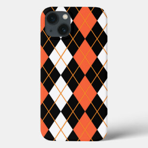 Orange Black White Argyle Diamond Design iPhone 13 Case