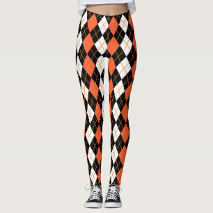 Orange Black White Argyle Diamond Design  Leggings