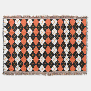 Orange Black White Argyle Diamond Design  Throw Blanket