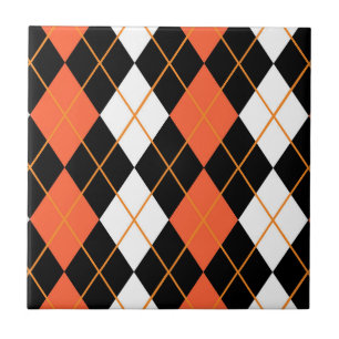 Orange Black White Argyle Diamond Design  Tile