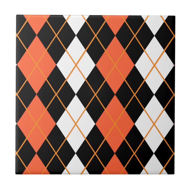 Orange Black White Argyle Diamond Design  Tile (Front)