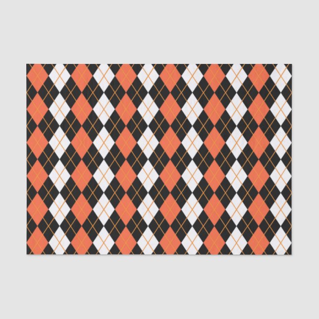 Orange Black White Argyle Diamond Design  Tissue Paper (Front)