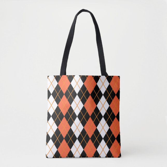 Orange Black White Argyle Diamond Design  Tote Bag (Front)
