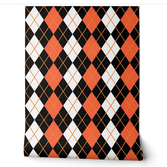 Orange Black White Argyle Diamond Design  Wallpaper (Unrolling)