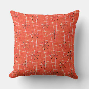 Orange, Black, White   Atomic   Mid-Century Throw Pillow