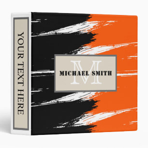 Orange Black White Brush Stroke Monogram Binder