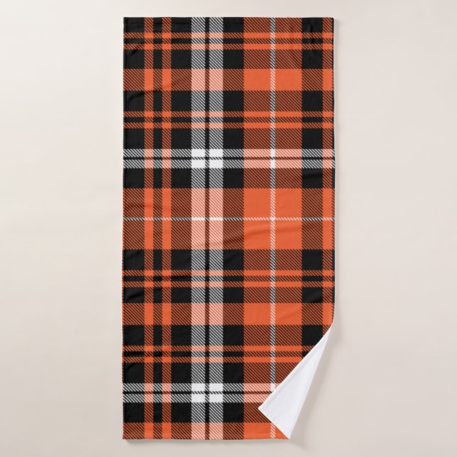 Orange Black White Buffalo Plaid Rustic Farmhouse  Bath Towel (Bath Towel)