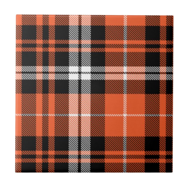 Orange Black White Buffalo Plaid Rustic Farmhouse  Tile (Front)