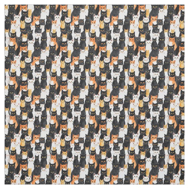 Orange Black White Cats Fabric (Swatch)