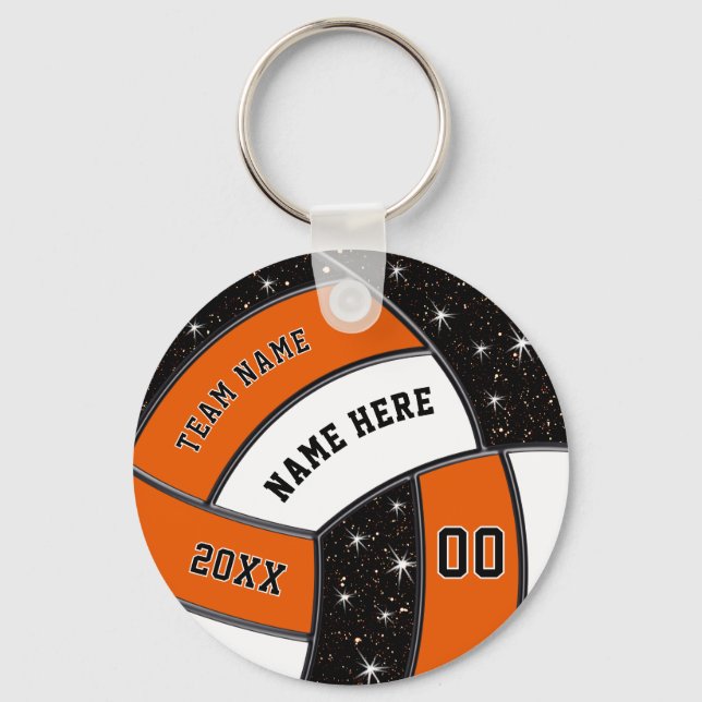 Orange, Black, White Cheap Volleyball Gift Ideas Keychain (Front)