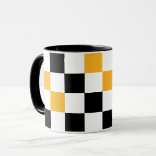 Orange Black White Checkered Pattern Design  Mug