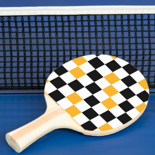 Orange Black White Checkered Pattern Design  Ping Pong Paddle