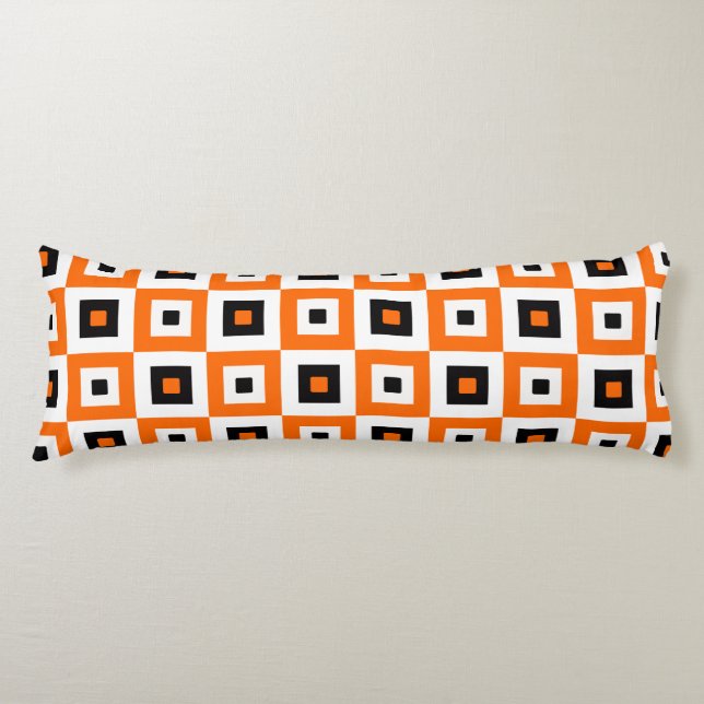 Orange Black White Checkered Squares Pattern Body Pillow (Front)