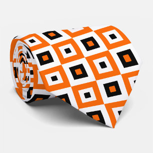 Orange Black White Checkered Squares Pattern Tie