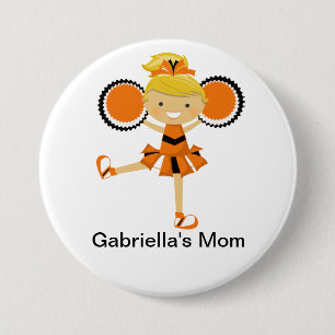 Orange, Black & White Cheer Mom Button