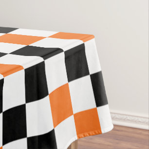 Orange Black White Chequered Pattern Design Tablecloth