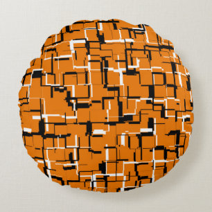 Orange Black White Cool Pattern Round Pillow