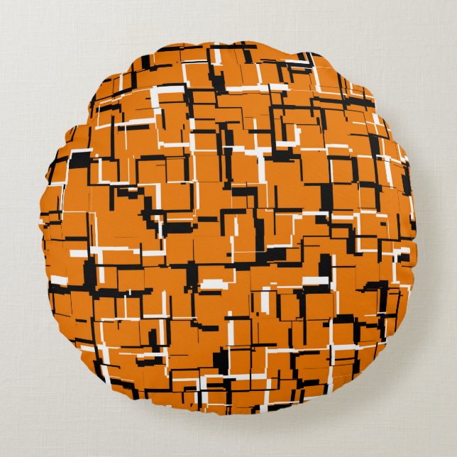 Orange Black White Cool Pattern Round Pillow (Front)