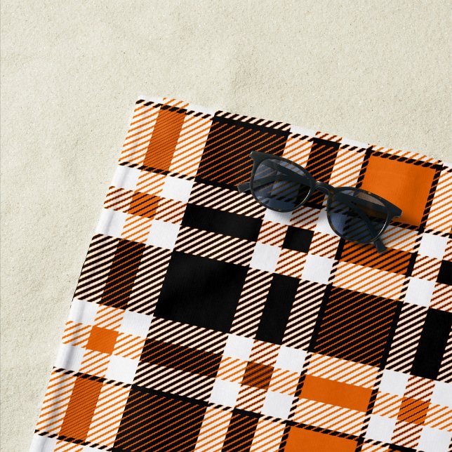 Orange Black White Flannel Tartan Pattern Design  Beach Towel (Creator Uploaded)