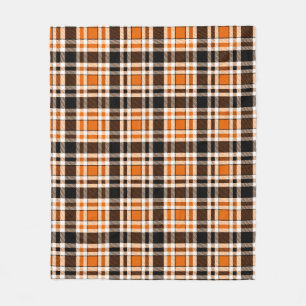 Orange Black White Flannel Tartan Pattern Design  Fleece Blanket