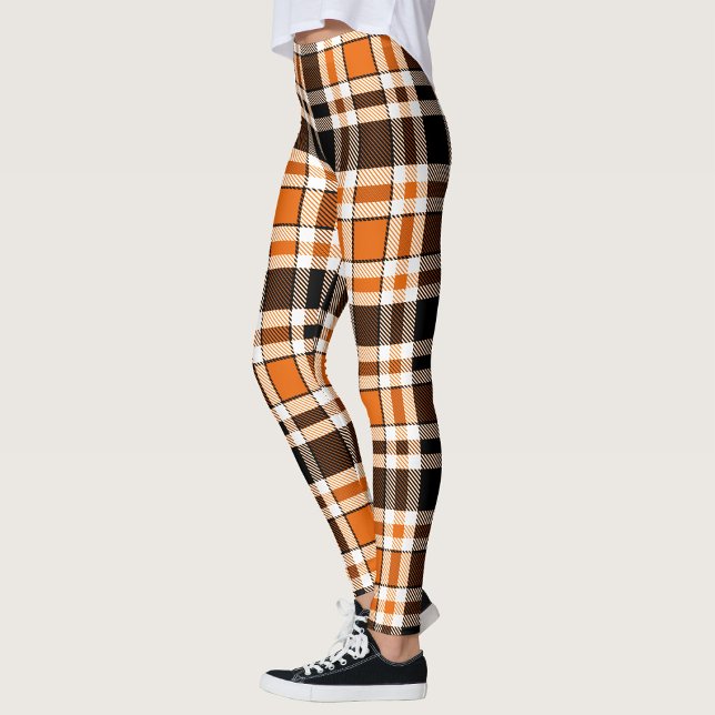 Orange Black White Flannel Tartan Pattern Design  Leggings (Creator Uploaded)