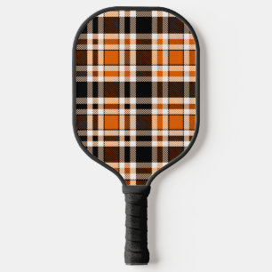 Orange Black White Flannel Tartan Pattern Design Pickleball Paddle