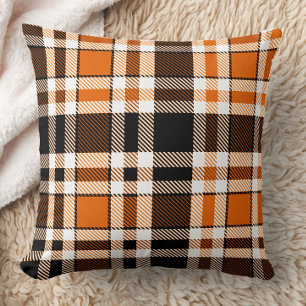 Orange Black White Flannel Tartan Pattern Design Throw Pillow