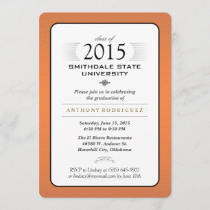 Orange Black & White Formal Graduation Invitation