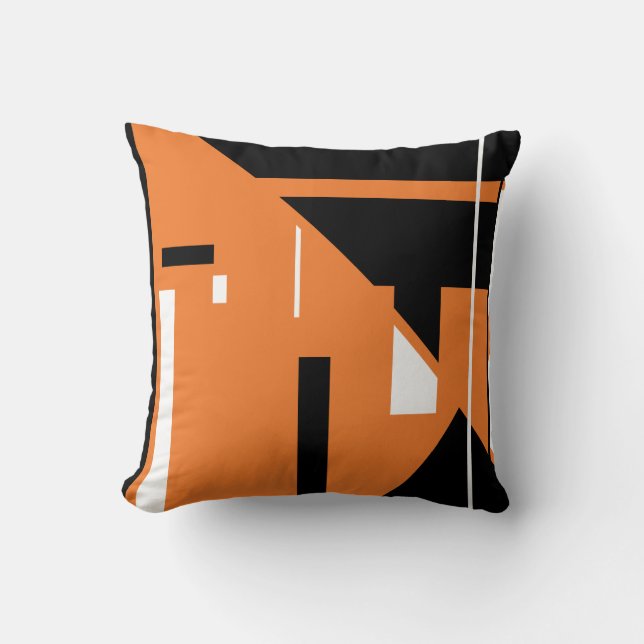 Orange Black White Geometric Abstract Design Throw Pillow (Front)