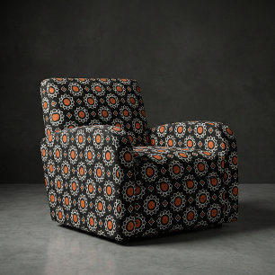 Orange Black White Ornamental Geometric Pattern Fabric