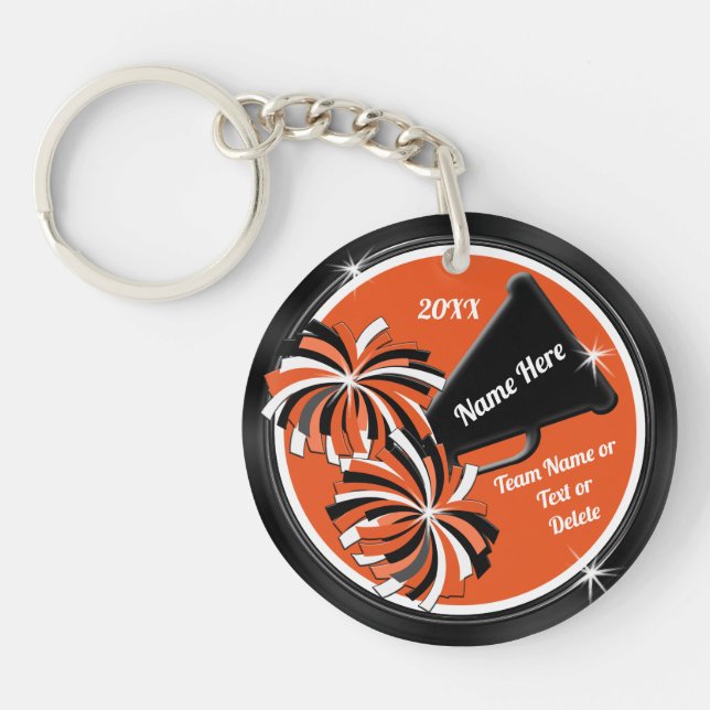 Orange, Black, White, Personalized Cheer Keychains (Front)