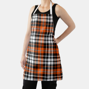 Orange Black White Plaid Tartan Pattern Design  Apron