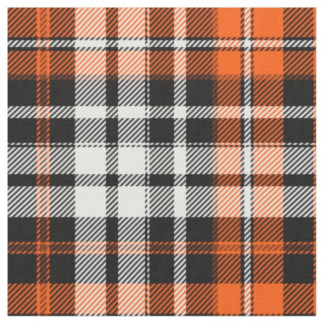 Orange Black White Plaid Tartan Pattern Design  Fabric (Close Up)