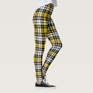 Orange Black White Plaid Tartan Pattern Design  Leggings